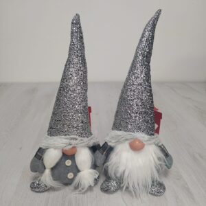 Coppia Gnomi Argento Natale 45cm