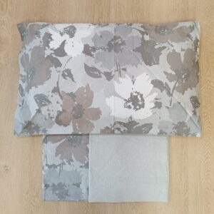 Completo Lenzuola 1 Piazza e Mezza Floreale Grigio Tortora 100% Cotone