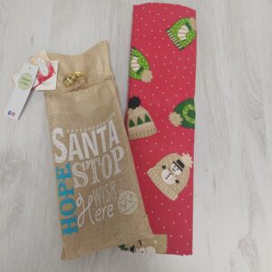 Tovaglia Natale Rossa + Copribottiglia Juta x6 Posti 140x180cm