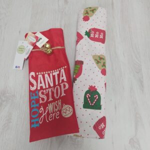 Tovaglia Natale Bianca + Copribottiglia Rossa x6 Posti 140x180cm