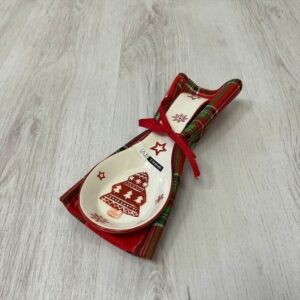 Portamestolo in Ceramica Albero Natale + Strofinaccio Tartan Natalizio