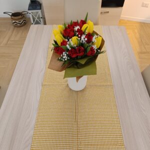 Runner Quadretti Giallo Ocra 100% Cotone 45x150cm