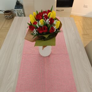 Runner Quadretti Rossi 100% Cotone 45x150cm