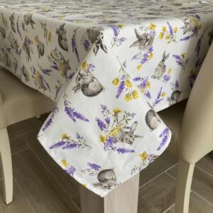 Tovaglia Pasqua Lavanda Coniglietti 100% Cotone 140x240cm