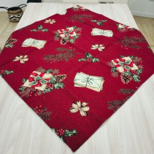 Centrotavola Natalizio Gobelin Lurex Bordeaux Lettere di Babbo Natale 90x90cm