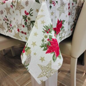 Tovaglia Natalizia Stella di Natale Beige 140x240cm